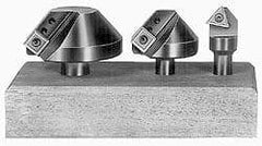 APT - 3 Countersinks, 100° Included Angle, 1/4 to 3/4" Cut Diam Smallest Tool, 1-1/4 to 2-1/2" Cut Diam Largest Tool, Square & Triangle SPGH & TPGH Inserts Indexable Countersink Set - 1/2, 3/4" Shank Diam, 3/8, 1/2° Inscribed Circle, 3 Inserts - Industrial Tool & Supply