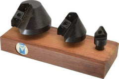 APT - 3 Countersinks, 60° Included Angle, 1/4 to 3/4" Cut Diam Smallest Tool, 1-1/4 to 2-1/2" Cut Diam Largest Tool, Square & Triangle SPGH & TPGH Inserts Indexable Countersink Set - 1/2, 3/4" Shank Diam, 3/8, 1/2° Inscribed Circle, 3 Inserts - Industrial Tool & Supply