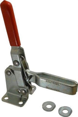 Lapeer - 600 Lb Holding Capacity, Vertical Handle, Manual Hold Down Toggle Clamp - 57° Handle Movement, 106° Bar Opening, U-Bar, Flanged Base, Carbon Steel - Industrial Tool & Supply