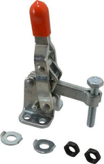 Lapeer - 200 Lb Holding Capacity, Vertical Handle, Manual Hold Down Toggle Clamp - 64° Handle Movement, 110° Bar Opening, Solid Bar, Flanged Base, Carbon Steel - Industrial Tool & Supply