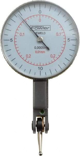 Fowler - 0.02 Inch Range, 0.0005 Inch Dial Graduation, Horizontal Dial Test Indicator - 1-1/2 Inch White Dial, 0-0.25-0; 0-10-0 Dial Reading - Industrial Tool & Supply