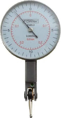 Fowler - 0.02 Inch Range, 0.0005 Inch Dial Graduation, Horizontal Dial Test Indicator - 1-1/2 Inch White Dial, 0-0.25-0; 0-10-0 Dial Reading - Industrial Tool & Supply