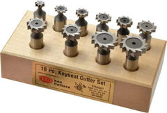 Keo - 3/8 to 1" Cutting Diam, Straight Tooth Configuration, Woodruff and Keyseat Cutter Set - 204 to 808 ANSI, High Speed Steel, 10 Pieces - Industrial Tool & Supply