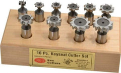 Keo - 1/2 to 1" Cutting Diam, Staggered Tooth Configuration, Woodruff and Keyseat Cutter Set - 204 to 808 ANSI, High Speed Steel, 10 Pieces - Industrial Tool & Supply