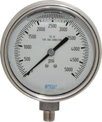 Wika - 4" Dial, 1/4 Thread, 0-5,000 Scale Range, Pressure Gauge - Lower Connection Mount, Accurate to 1% of Scale - Industrial Tool & Supply