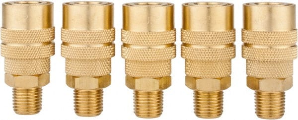 Value Collection - 5 Piece 1/4" Body 1/4 NPT 145 psi Brass Industrial Pneumatic Coupling Plug Set - Industrial Tool & Supply