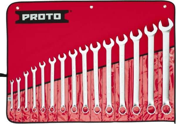 Proto - 15 Piece, 5/16 to 1-1/4", Combination Wrench Set - Inch System of Measurement, Satin Finish, Comes in Nylon Roll - Industrial Tool & Supply