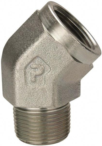 Parker - 1 Male Thread x 1 Female Thread, Zinc Plated Steel Industrial Pipe 45° Street Elbow - MNPTF x FNPTF, 1,800 psi - Industrial Tool & Supply
