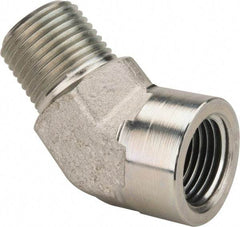 Parker - 1/2 Male Thread x 1/2 Female Thread, Zinc Plated Steel Industrial Pipe 45° Street Elbow - MNPTF x FNPTF, 3,000 psi - Industrial Tool & Supply