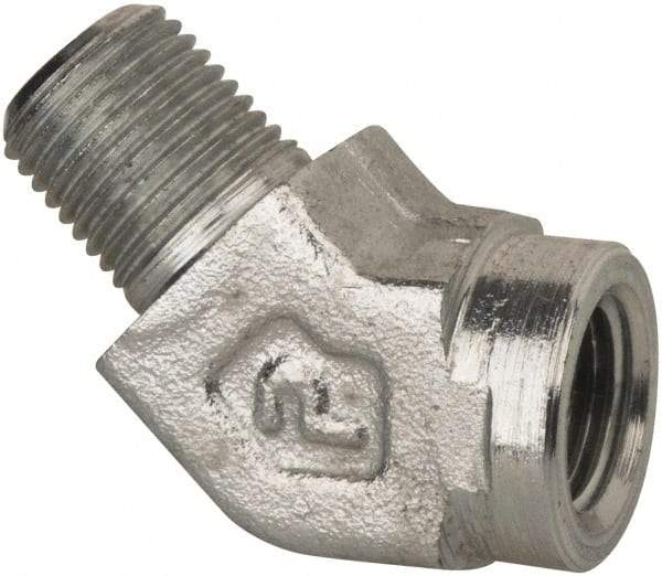 Parker - 1/4 Male Thread x 1/4 Female Thread, Zinc Plated Steel Industrial Pipe 45° Street Elbow - MNPTF x FNPTF, 5,000 psi - Industrial Tool & Supply