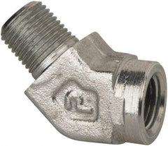 Parker - 1/4 Male Thread x 1/4 Female Thread, Zinc Plated Steel Industrial Pipe 45° Street Elbow - MNPTF x FNPTF, 5,000 psi - Industrial Tool & Supply