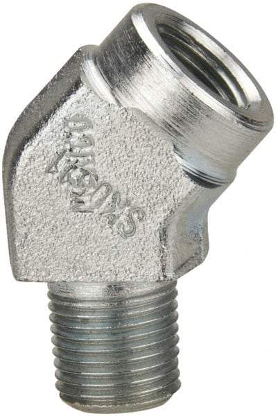 Parker - 1/8 Male Thread x 1/8 Female Thread, Zinc Plated Steel Industrial Pipe 45° Street Elbow - MNPTF x FNPTF, 5,000 psi - Industrial Tool & Supply