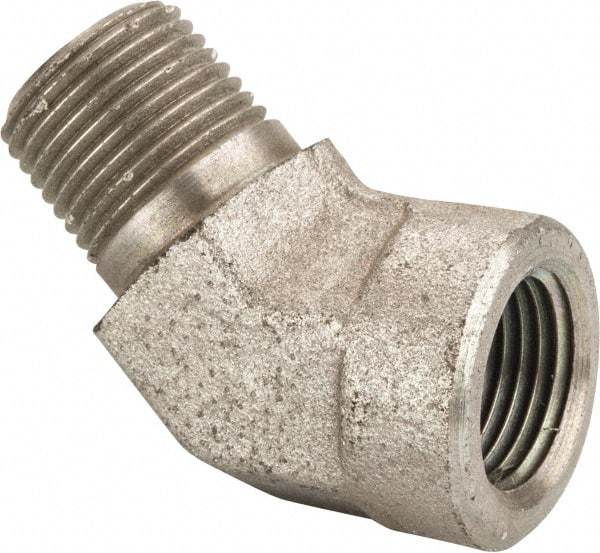 Parker - 3/8 Male Thread x 3/8 Female Thread, Zinc Plated Steel Industrial Pipe 45° Street Elbow - MNPTF x FNPTF, 4,500 psi - Industrial Tool & Supply