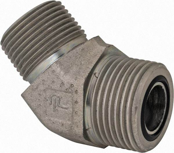 Parker - 3/4" OD, Steel Zinc Plated Male 45° Elbow - 4,000 Max Working psi, O-Ring Face Seal/NPTF Ends - Industrial Tool & Supply