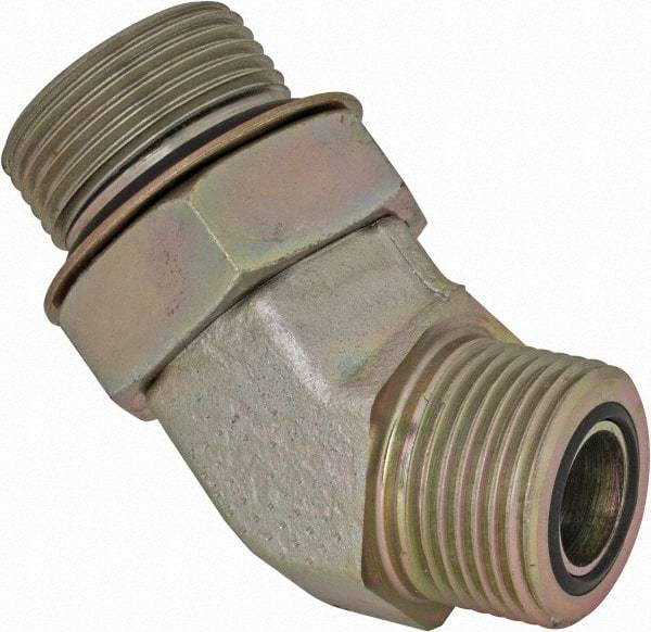 Parker - 3/4" OD, Steel Zinc Plated Male 45° Elbow - 5,500 Max Working psi, O-Ring Face Seal/SAE-ORB Ends - Industrial Tool & Supply