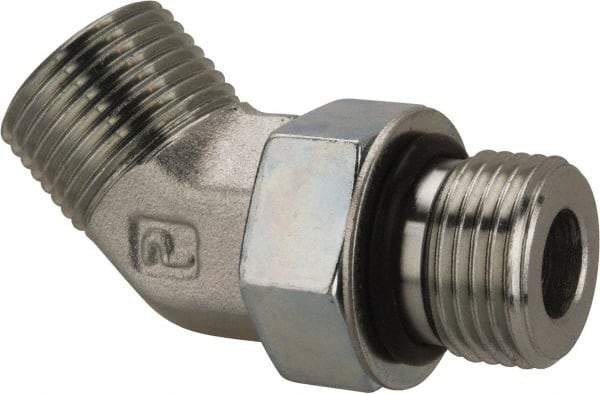 Parker - 1/2" OD, Steel Zinc Plated Male 45° Elbow - 6,000 Max Working psi, O-Ring Face Seal/SAE-ORB Ends - Industrial Tool & Supply