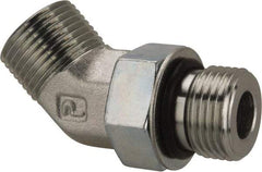 Parker - 1/2" OD, Steel Zinc Plated Male 45° Elbow - 6,000 Max Working psi, O-Ring Face Seal/SAE-ORB Ends - Industrial Tool & Supply