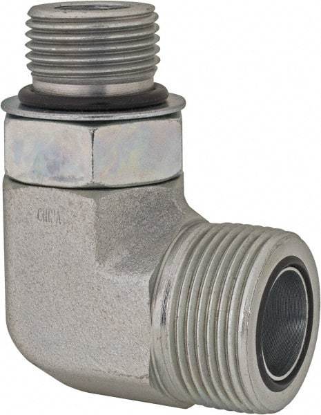 Parker - 1" OD, Steel Zinc Plated Male Elbow - 6,000 Max Working psi, O-Ring Face Seal/SAE-ORB Ends - Industrial Tool & Supply