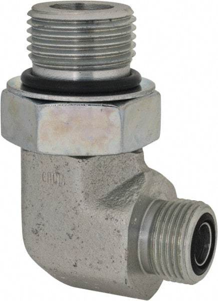 Parker - 1/2" OD, Steel Zinc Plated Male Elbow - 6,000 Max Working psi, O-Ring Face Seal/SAE-ORB Ends - Industrial Tool & Supply
