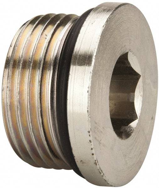 Parker - 1-3/16 - 12 Male Thread, Zinc Plated Steel Industrial Pipe Hex Socket Plug - Male Straight Thread O-Ring, 5,500 psi - Industrial Tool & Supply