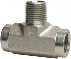 Parker - 1/2 Male Thread x 1/2 Female Thread, Zinc Plated Steel Industrial Pipe Male Branch Tee - MNPTF x FNPTF, 3,000 psi - Industrial Tool & Supply
