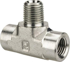 Parker - 1/4 Male Thread x 1/4 Female Thread, Zinc Plated Steel Industrial Pipe Male Branch Tee - MNPTF x FNPTF, 5,000 psi - Industrial Tool & Supply