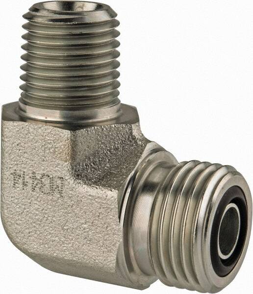 Parker - 3/8" OD, Steel Zinc Plated Male Elbow - 6,000 Max Working psi, O-Ring Face Seal/NPTF Ends - Industrial Tool & Supply