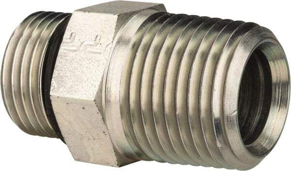Parker - 3/4-16 x 1/2 Male Thread, Zinc Plated Steel Industrial Pipe Adapter - Male Straight Thread O-Ring x Male NPTF, 6,000 psi - Industrial Tool & Supply
