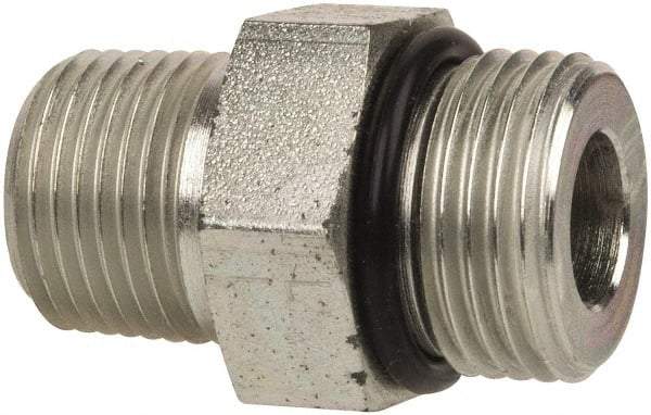 Parker - 3/4-16 x 3/8 Male Thread, Zinc Plated Steel Industrial Pipe Adapter - Male Straight Thread O-Ring x Male NPTF, 6,000 psi - Industrial Tool & Supply