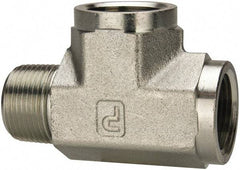 Parker - 1 Male Thread x 1 Female Thread, Zinc Plated Steel Industrial Pipe Street Tee - MNPTF x FNPTF, 1,800 psi - Industrial Tool & Supply