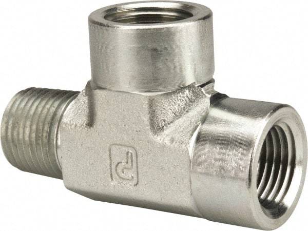 Parker - 1/2 Male Thread x 1/2 Female Thread, Zinc Plated Steel Industrial Pipe Street Tee - MNPTF x FNPTF, 3,000 psi - Industrial Tool & Supply