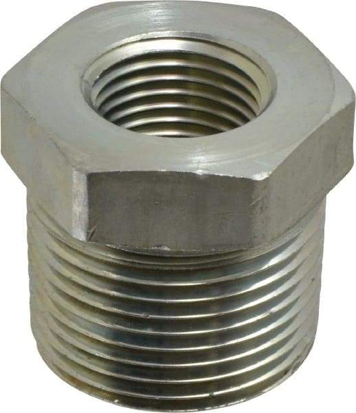 Parker - 1 Male Thread x 1/2 Female Thread, Zinc Plated Steel Industrial Pipe Hex Bushing - MNPTF x FNPTF, 4,500 psi - Industrial Tool & Supply