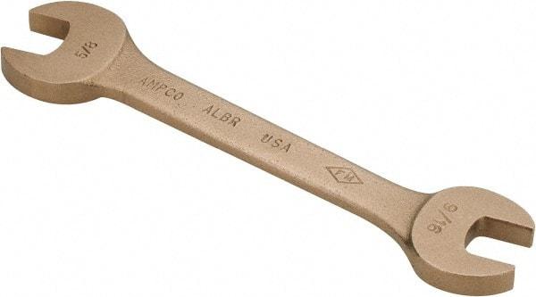 Ampco - 9/16" x 5/8" Nonsparking Open End Wrench - 6-1/2" OAL, Double End, Plain Finish, 15° Head Angle - Industrial Tool & Supply