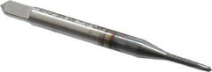 OSG - #0-80 UNF, 2 Flute, TiCN Finish, High Speed Steel Spiral Point Tap - Plug Chamfer, Right Hand Thread, 1-5/8" OAL, 5/16" Thread Length, 0.141" Shank Diam, 2B Class of Fit - Exact Industrial Supply