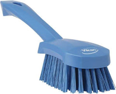 Vikan - 1.3" Bristle Length, Polyester Scrub Brush - 4-1/4" Long x 2-3/4" Wide Head, 10" OAL, Blue, Polypropylene Block - Industrial Tool & Supply