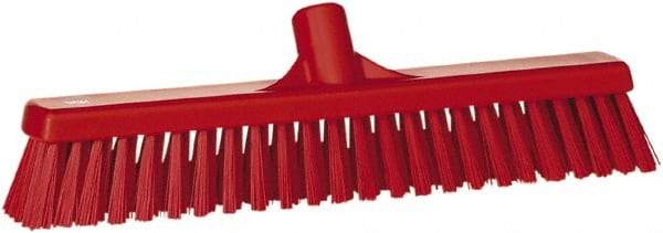 Vikan - 16" Fine Particle Synthetic Push Broom - 2" Bristle Length, Plastic Block, European Threaded Handle Connection - Industrial Tool & Supply