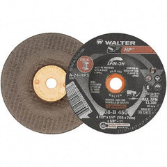 WALTER Surface Technologies - 24 Grit, 4-1/2" Wheel Diam, 1/4" Wheel Thickness, Type 27 Depressed Center Wheel - Aluminum Oxide, 13,300 Max RPM - Industrial Tool & Supply