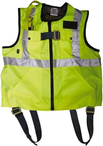 Gemtor - 350 Lb Capacity, Size XXL, High Visibility Vest Safety Harness - Polyester, Quick Connect Leg Strap, Pass-Thru Chest Strap, Yellow - Industrial Tool & Supply