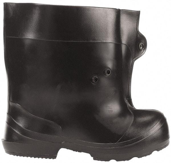 Winter Walking - Men's 12-13.5 Traction Overshoes - 10" High, Plain Toe, Nonslip Sole, PVC Upper, Black - Industrial Tool & Supply