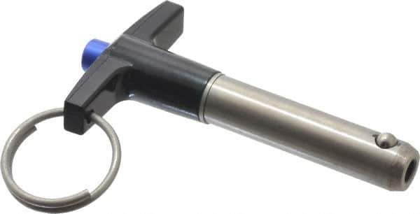 Gibraltar - 7/16" Diam, 1-1/2" Usable Length, T Handle, Quick Release Pin - Grade 17-4 Stainless Steel, Bright Finish - Industrial Tool & Supply