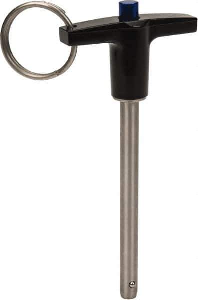 Gibraltar - 1/4" Diam, 2-1/2" Usable Length, T Handle, Quick Release Pin - Grade 17-4 Stainless Steel, Bright Finish - Industrial Tool & Supply