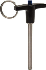 Gibraltar - 1/4" Diam, 2-1/2" Usable Length, T Handle, Quick Release Pin - Grade 17-4 Stainless Steel, Bright Finish - Industrial Tool & Supply