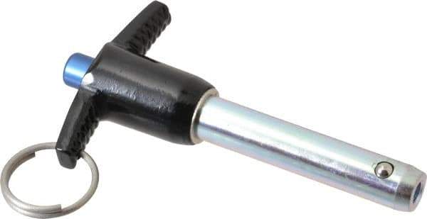 Gibraltar - 1/2" Diam, 2" Usable Length, T Handle, Quick Release Pin - Grade 4130 Steel, Zinc-Plated Finish - Industrial Tool & Supply