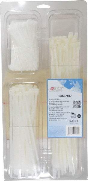 Made in USA - 4 to 11 Inch Range, White Cable Ties - 7/8, 1-7/8 and 3-1/16 Inch Bundle Diameter, 18 and 50 Lb. Strength, Nylon - Industrial Tool & Supply