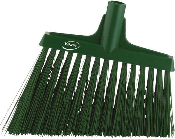 Vikan - 9-1/2" Wide, Green Synthetic Bristles, Angled Broom - Industrial Tool & Supply