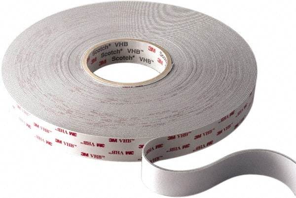 3M - 1/2" x 36 Yd Acrylic Adhesive Double Sided Tape - 45 mil Thick, White, Acrylic Foam Liner, Continuous Roll, Series 4945 - Industrial Tool & Supply