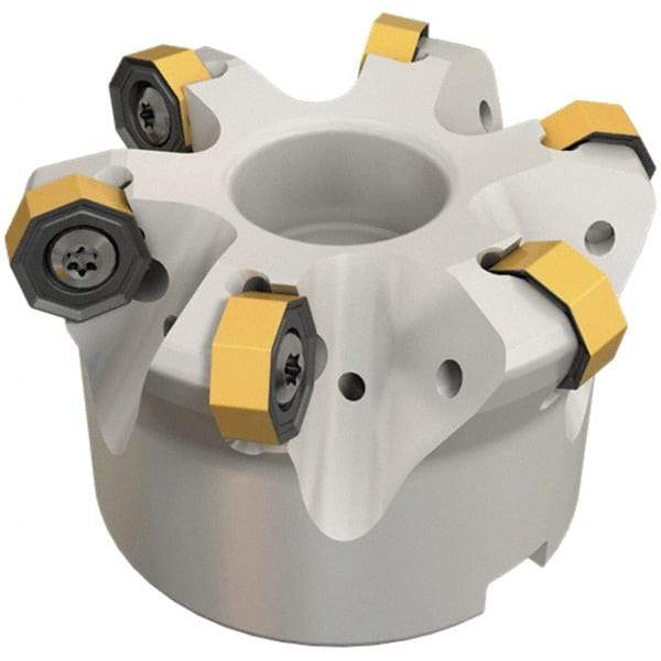 Iscar - 6 Inserts, 2.711" Cutter Diam, 0.047" Max Depth of Cut, Indexable High-Feed Face Mill - 1" Arbor Hole Diam, 1-3/4" High, FF SOF Toolholder, ON.U 05, OXMT 0507, S845 SN.U 13 Inserts, Series Helido - Industrial Tool & Supply