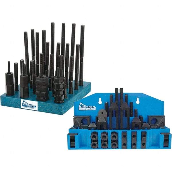 Gibraltar - 52 Piece Fixturing Step Block & Clamp Set with 1" Step Block, 9/16" T-Slot, 1/2-13 Stud Thread - 7/8" Nut Width, 4 & 5" Stud Lengths - Industrial Tool & Supply