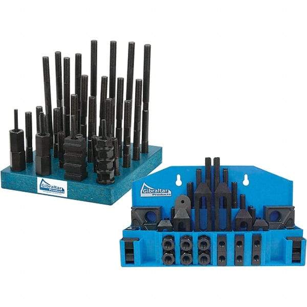 Gibraltar - 90 Piece Fixturing Step Block & Clamp Set with 1" Step Block, 5/8" T-Slot, 1/2-13 Stud Thread - 1" Nut Width, 4, 5, 3, 6, 7 & 8" Stud Lengths - Industrial Tool & Supply