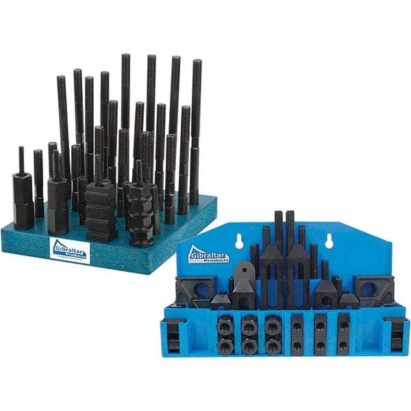 Gibraltar - 52 Piece Fixturing Step Block & Clamp Set with 1" Step Block, 11/16" T-Slot, 1/2-13 Stud Thread - 1-1/8" Nut Width, 4, 5, 3, 6, 7 & 8" Stud Lengths - Industrial Tool & Supply